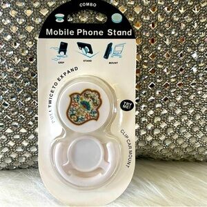 Mobile Phone Stand with Floral Design - White